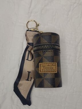 Vogue New Famous Brown/Black Geometric Key Lipstick Pouch with Scarf Accent